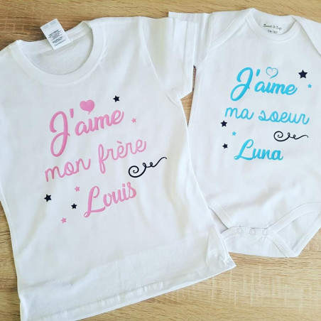 Tee-shirt J'aime ma soeur/mon frère