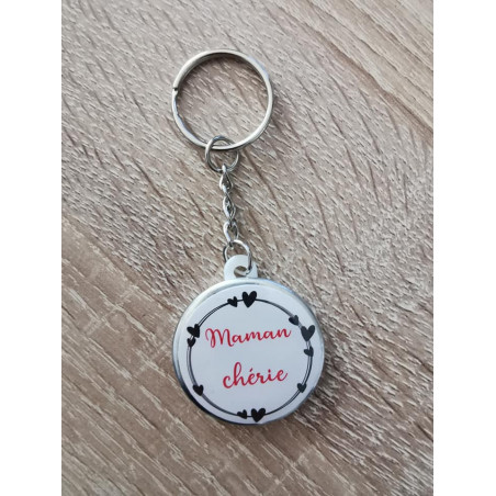 Porte clé Maman chérie COEUR avec perles