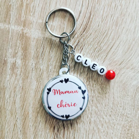 Porte clé Maman chérie COEUR avec perles