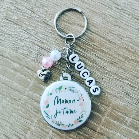 Porte clé Je t'aime fleuri