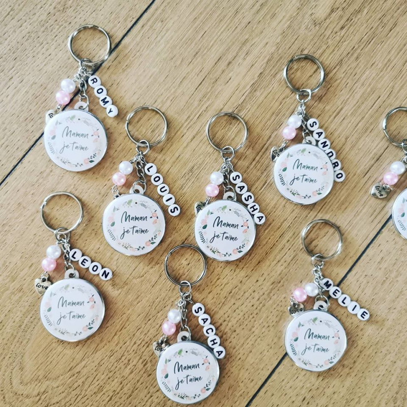 Porte clé Je t'aime fleuri