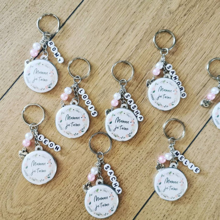 Porte clé Je t'aime fleuri