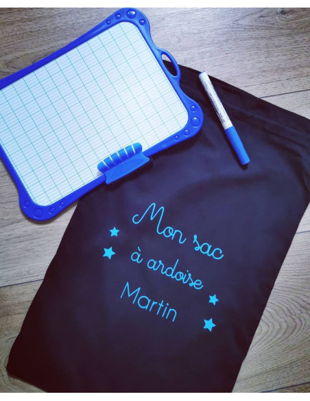 Sac à ardoise personnalisé avec prénom – Pochette ardoise enfant – École et maternelle