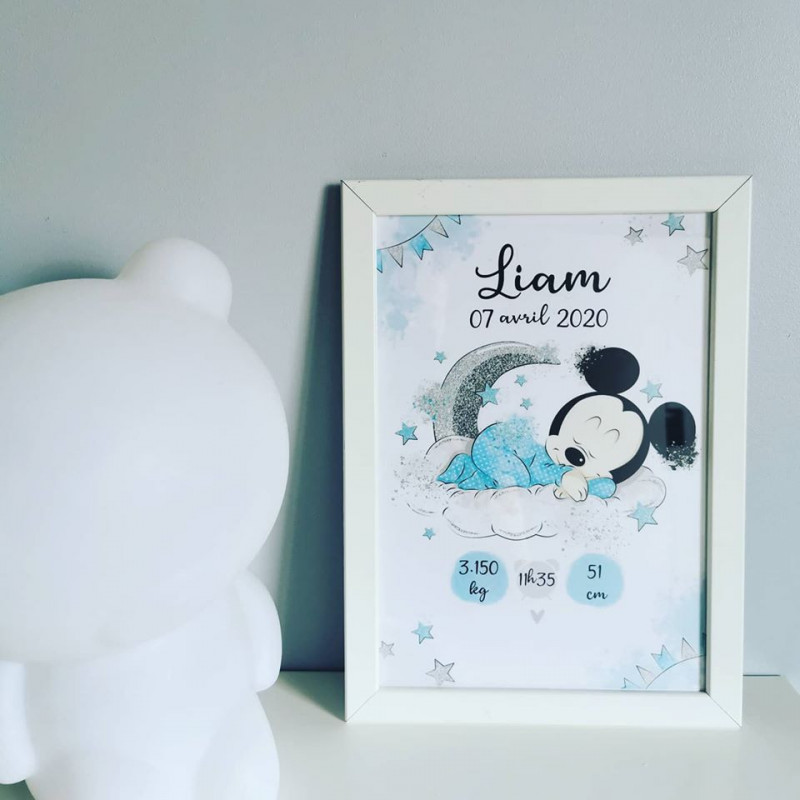 Cadre de naissance personnalisée fille avec illustration panda