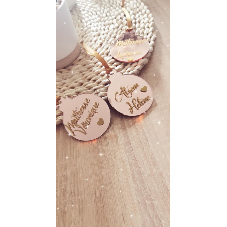 Boule de Noël plate rose gold miroir