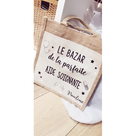Sac Cabas en toile de jute "le bazar de la parfaite"