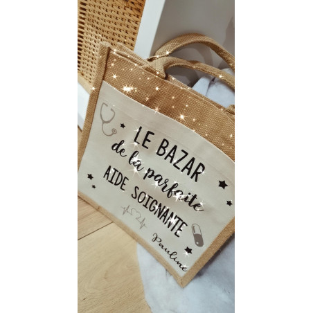 Sac Cabas en toile de jute "le bazar de la parfaite"