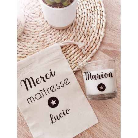 Pochon avec bougie Merci maîtresse