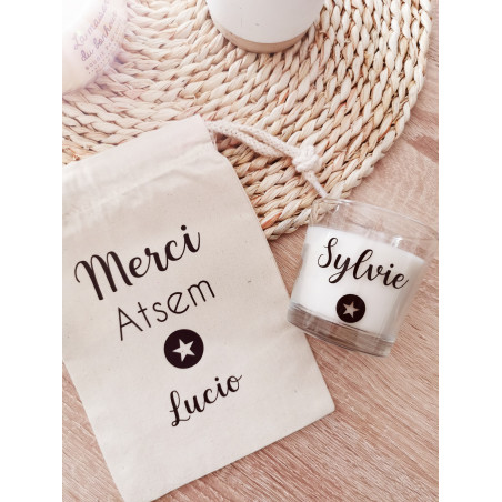 Pochon avec bougie Merci atsem