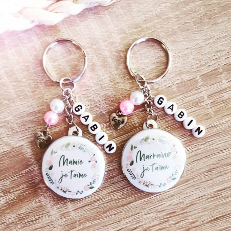 Porte clé Je t'aime fleuri