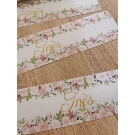 Etiquette bouteille motif fleurs