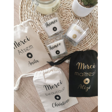 Pochon avec bougie Merci atsem