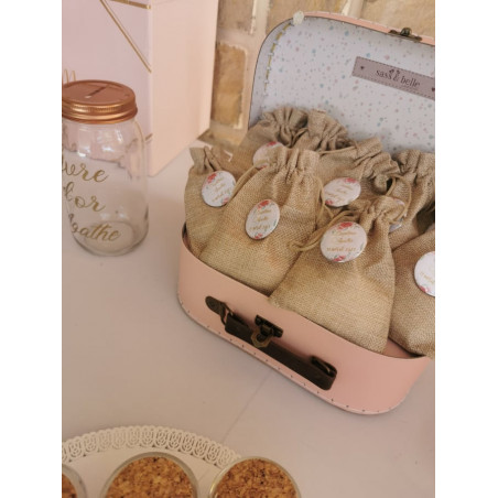 badge thème fleuri rose 37mm