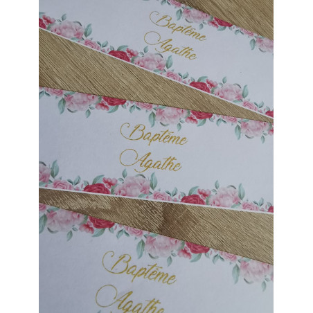 Etiquette bouteille thème fleuri rose