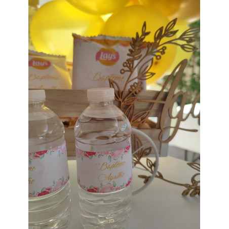 Etiquette bouteille thème fleuri rose