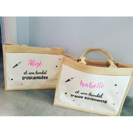 Sac Cabas en toile de jute "son bordel..."