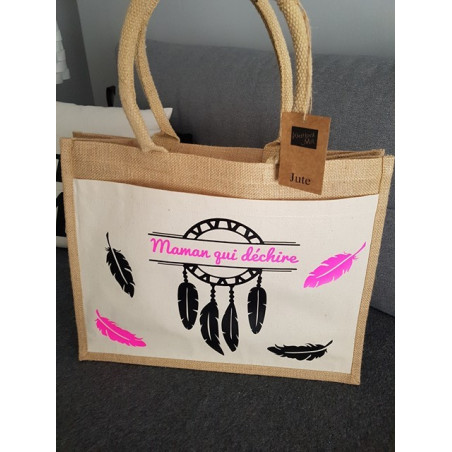 Sac Cabas en toile de jute "Attrape rêve "