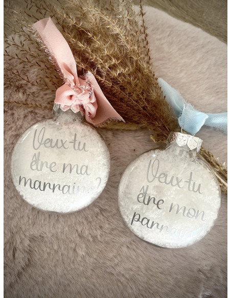 Boule de Noël personnalisée – Veux-tu être ma Marraine ou mon Parrain ?