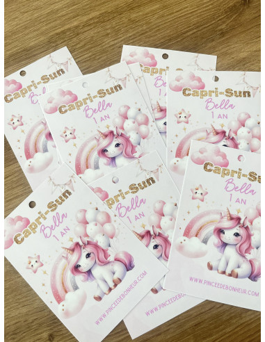 Etiquette caprisun licorne rose