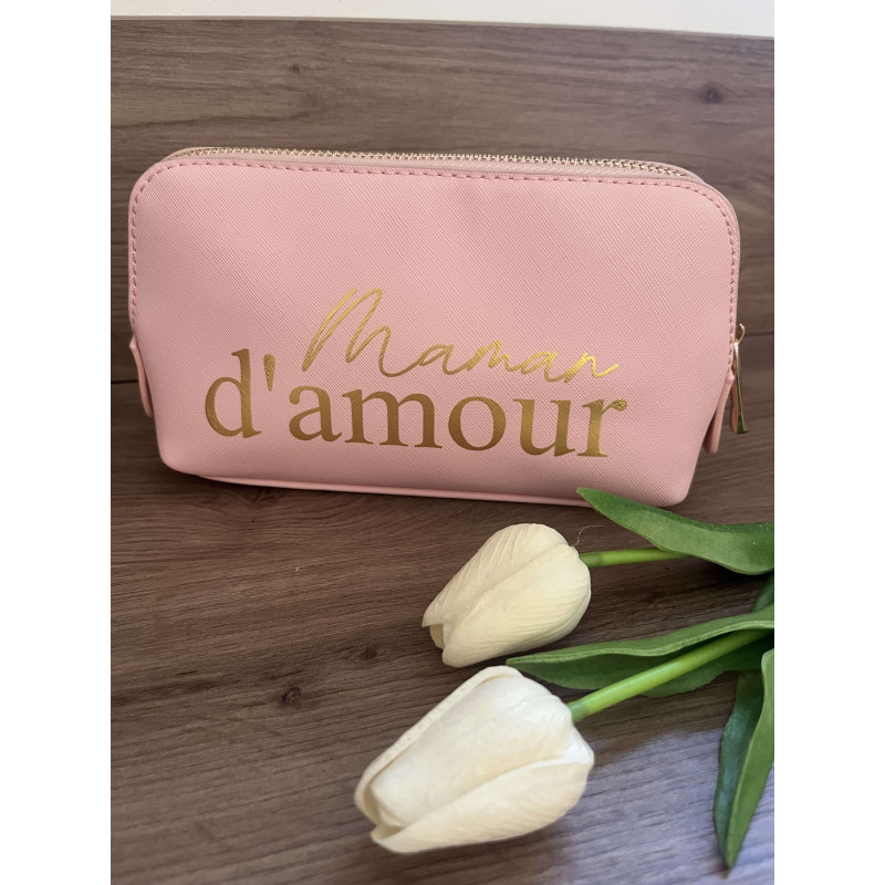 Trousse “Maman d’amour” rose et dorée