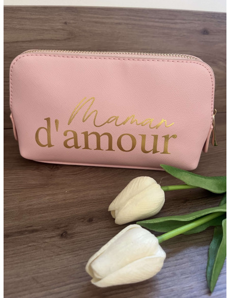 Trousse “Maman d’amour” rose et dorée
