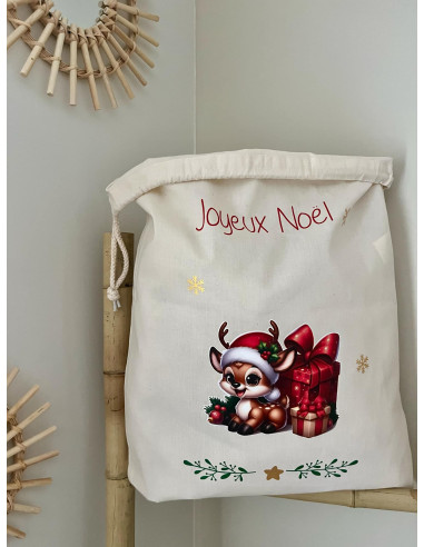 Hotte de noël motif petit renne