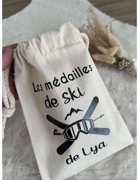 Pochon à médailles de ski personnalisé – Prénom