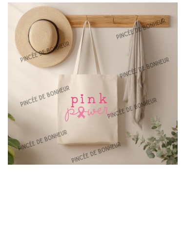 🎀 Tote Bag Femme – Pink power – Collection Octobre Rose 🎗️💖