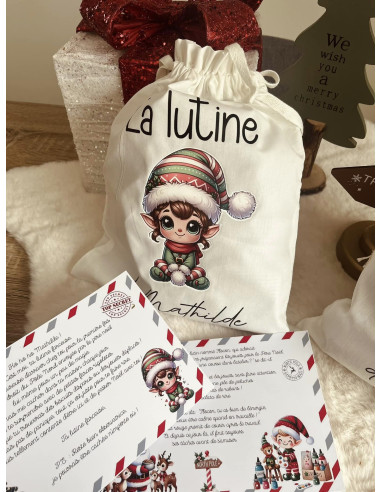 🎄 Pochon personnalisé – Avec lutin &...