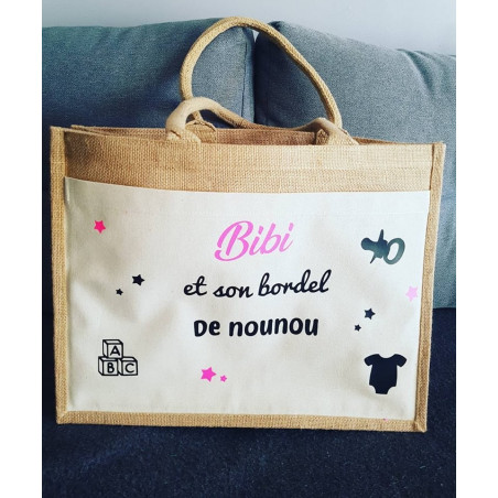 Sac Cabas en toile de jute "son bordel..."