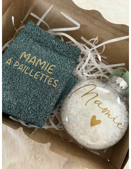 🎁 Box de Noël pailletée – Chaussettes & boule de neige assorties ✨