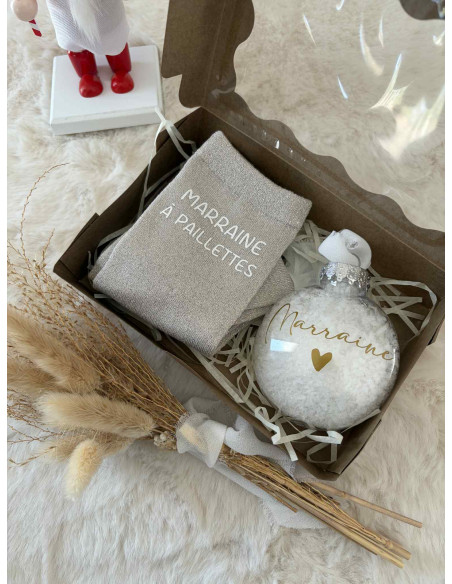 🎁 Box de Noël pailletée – Chaussettes & boule de neige assorties ✨