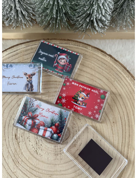 Magnet acrylique de Noël Personnalisé – Photo, Prénom ou Message – Présentation Cadeau