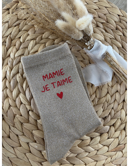 Chaussettes mamie personnalisées doré Mamie je t’aime – cadeau mamie original