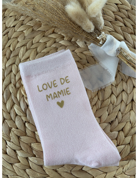 Chaussettes mamie personnalisées rose pailleté Love de Mamie – cadeau fête des mamies