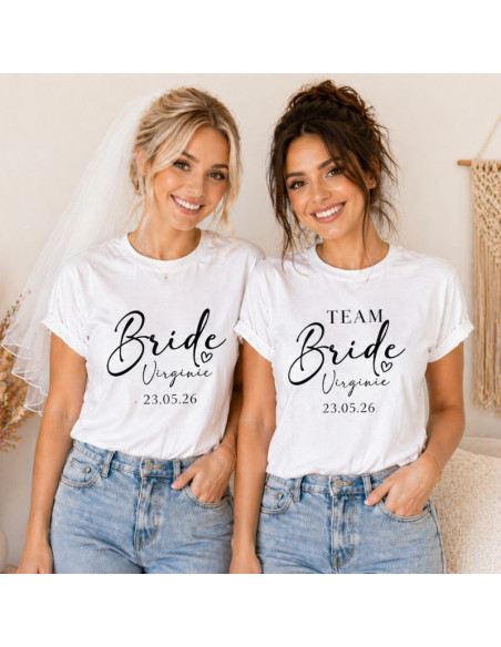 T-shirt EVJF personnalisé – Team Bride / Bride – Prénom & Date