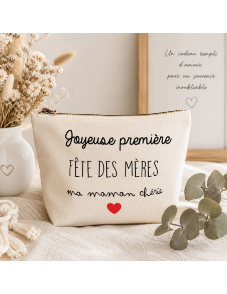 Trousse personnalisée “Joyeuse première fête des mères” – Cadeau jeune maman