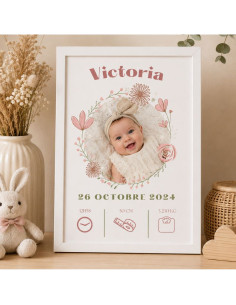 Cadre bébé fleuri bohème –...
