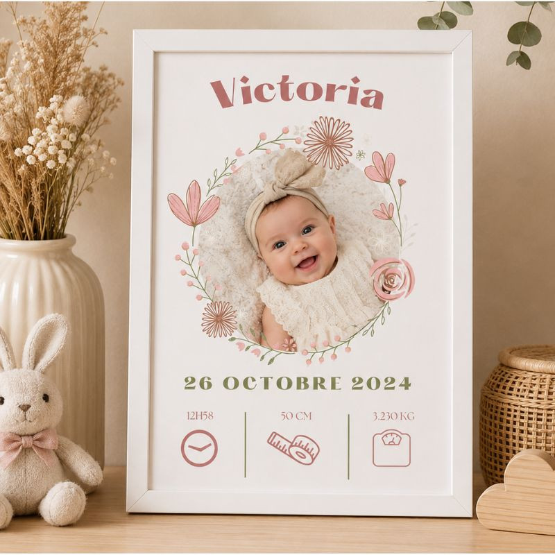 Cadre bébé fleuri bohème – Poster...