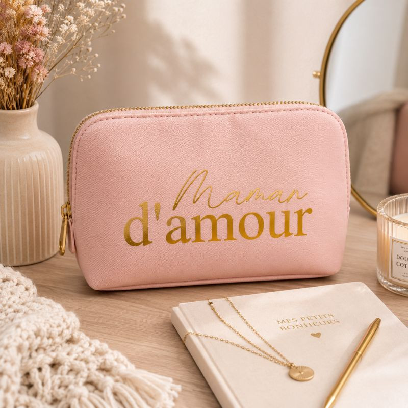 Trousse “Maman d’amour” rose et dorée