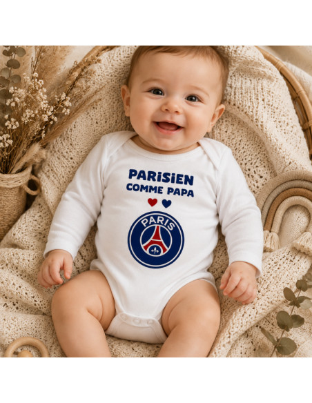 🎉 Body bébé personnalisé – Thème Paris Saint-Germain ⚽❤️💙