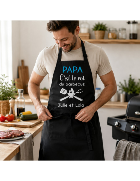 Tablier personnalisé « Papa c'est le roi du barbecue »