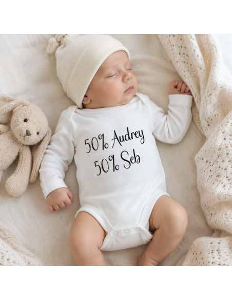 Body bébé personnalisé 50% papa 50% maman avec prénoms