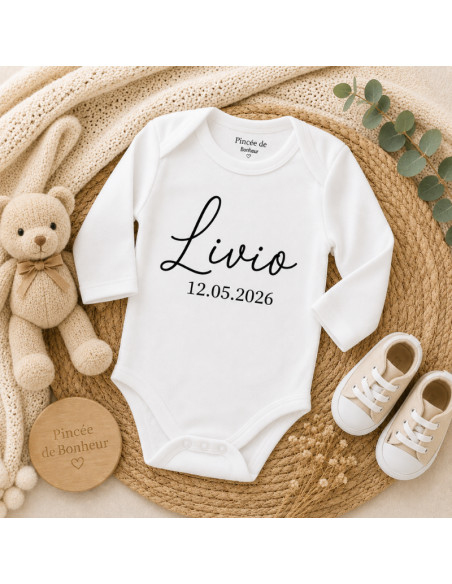 Body bébé personnalisé avec prénom et date de naissance | Cadeau naissance