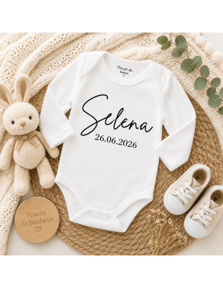 Body bébé personnalisé avec prénom et date de naissance | Cadeau naissance