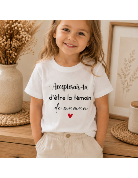 T-shirt enfant « Accepterais-tu d’être la témoin de maman ? » – Demande témoin mariage