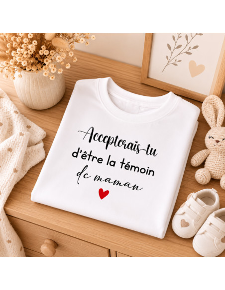 T-shirt enfant « Accepterais-tu d’être la témoin de maman ? » – Demande témoin mariage