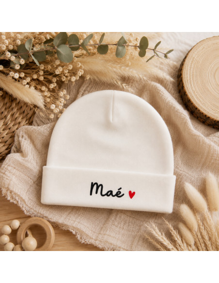 Bonnet bébé personnalisé avec prénom – Bonnet naissance – Cadeau naissance personnalisé