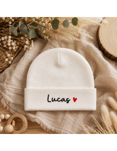 Bonnet bébé personnalisé avec prénom – Bonnet naissance – Cadeau naissance personnalisé