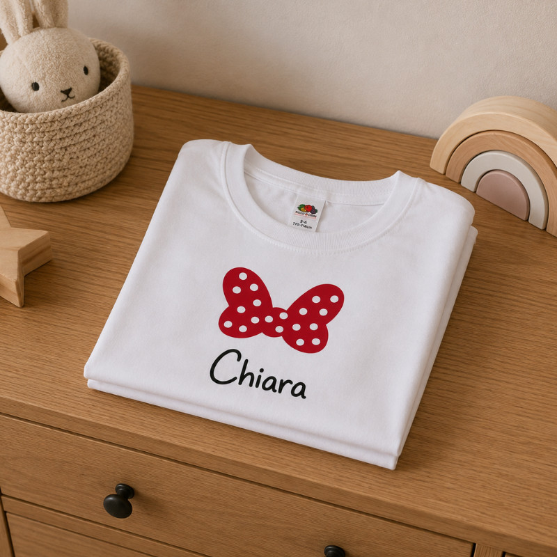 Tee shirt prénom nœud rouge à pois